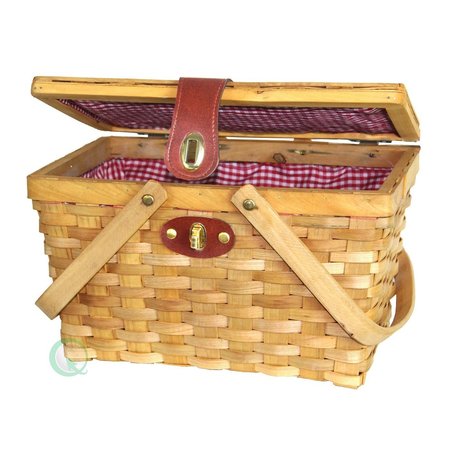 VINTIQUEWISE Picnic Basket with Red White Plaid Lining QI003046